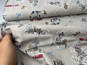 Poplin - Tom og Jerry på sart grå bund
